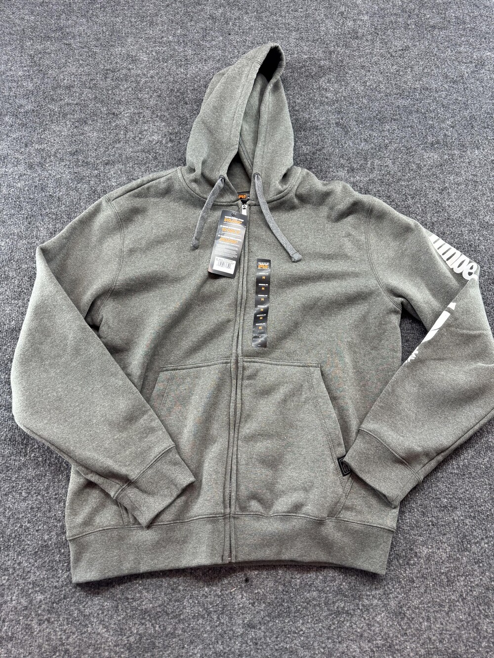 Timberland Pro Hoodie Mens Medium Gray Full Zip Original Fit Logo Workwear